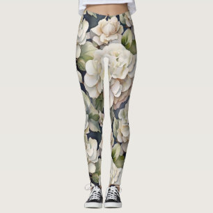 Elegant rosa  grönt Sjöfärgsfärg för marin  blommi Leggings