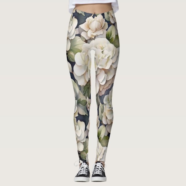 Elegant rosa  grönt Sjöfärgsfärg för marin  blommi Leggings (Framsida)