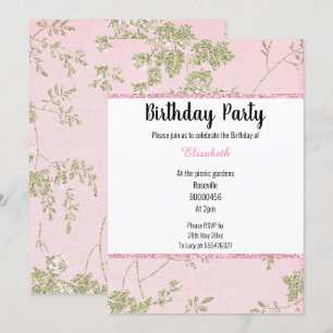ELEGANT ROSA GRÖNT VÅR THEME BIRTHDAY INBJUDNINGAR