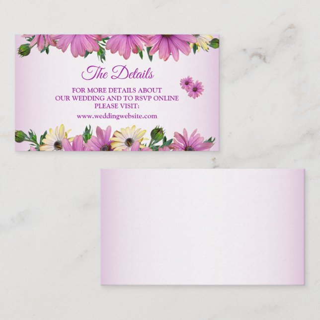Elegant Rosa Gul Blommig Rustik Bröllopsdetalj Tilläggskort (Fram/baksida)