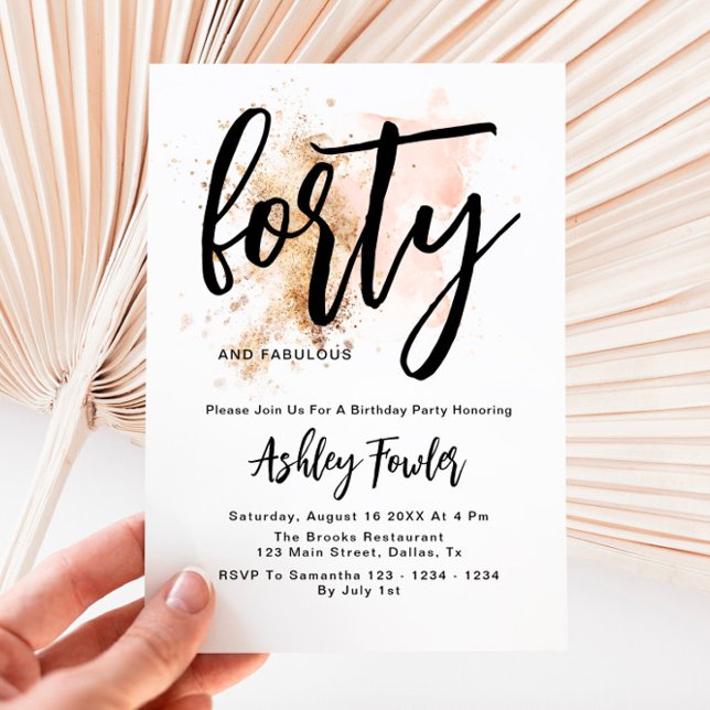 Elegant Rosa Guld 40:e födelsedagsinbjudan Inbjudningar (Skapare uppladdad)