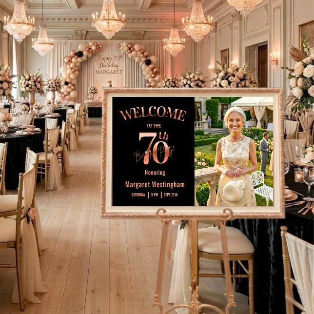 Elegant Rosa Guld 70-årsfirande Välkommen Poster (Skapare uppladdad)