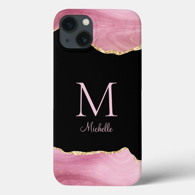 Elegant Rosa Guld Agate Monogram (Baksida)