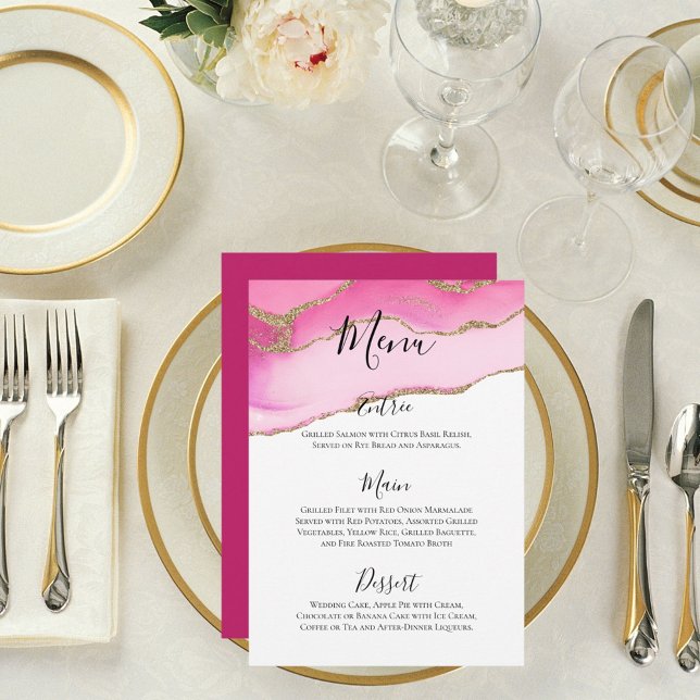Elegant rosa & guld Agate stenvig reception Meny (Skapare uppladdad)
