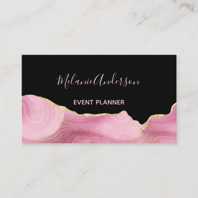 Elegant Rosa Guld Agate Visitkort (Framsida)