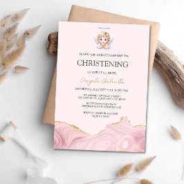 Elegant Rosa & Guld Angel Baptism & Christing In Inbjudningar