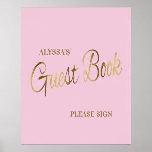 Elegant rosa guld baby shower-gästbok poster