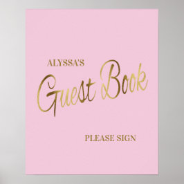 Elegant rosa guld babykalas gästbok poster