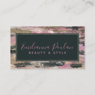Elegant Rosa Guld Black Brushstrokes Visitkort