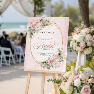 Elegant Rosa Guld Blommig Bröllopsfest Välkommen  Poster