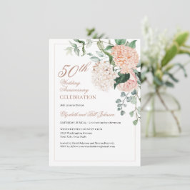 Elegant Rosa Guld Blommig Bröllopsjubileum Inbjudningar