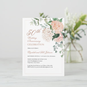 Elegant Rosa Guld Blommig Bröllopsjubileum Inbjudningar