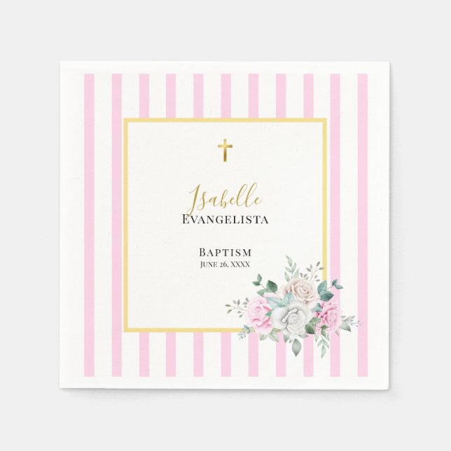 Elegant Rosa Guld Blommig Dop Pappersservett (Framsidan)