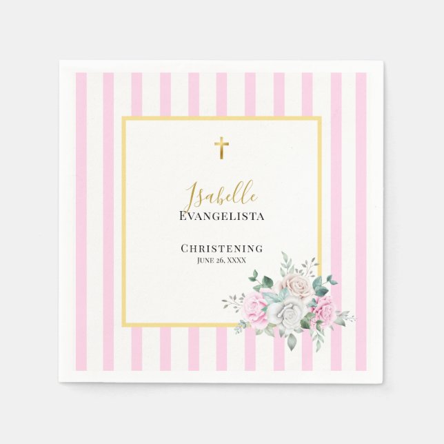 Elegant Rosa Guld Blommig Dop Pappersservett (Framsidan)