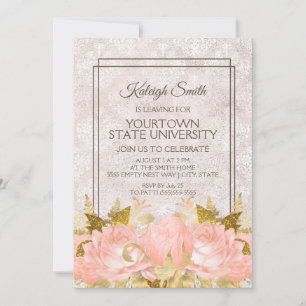 Elegant Rosa Guld Blommig Elfenbensdamask Koffert Inbjudningar