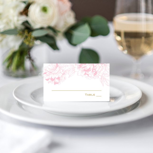 Elegant Rosa Guld Blommig Peony Bröllop Placeringskort (Skapare uppladdad)
