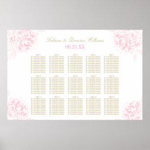 Elegant Rosa Guld Blommig Peony Bröllopsplatsering Poster