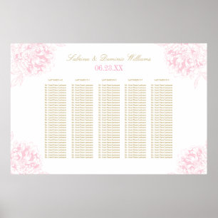Elegant Rosa Guld Blommig Peony Bröllopsplatskarta Poster