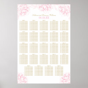 Elegant Rosa Guld Blommig Peony Bröllopsplatskarta Poster