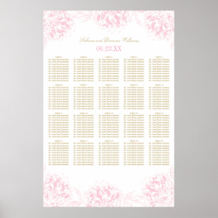 Elegant rosa guld blommig Peony bröllopsplatskarta Poster