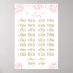 Elegant Rosa Guld Blommig Peony Bröllopsplatskarta Poster