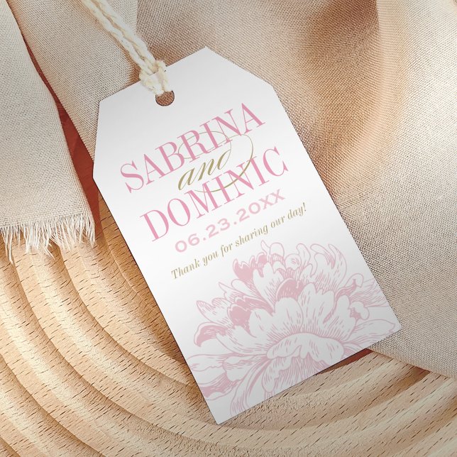 Elegant Rosa Guld Blommig Pion Bröllopspresent Presentetikett (Skapare uppladdad)