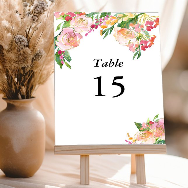 Elegant  Rosa Guld Blommigt Bordsnummer (Editable Table Number Card from my Floral Chic Quinceanera Collection
)