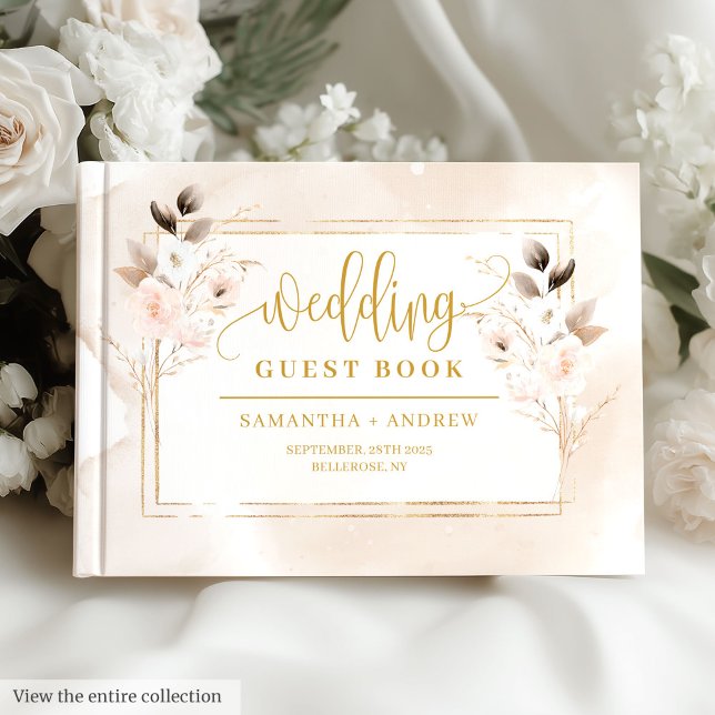 Elegant  Rosa Guld Blommigt Bröllop Guest Bok (Elegant Blush Pink Gold Floral Wedding Guest Book)