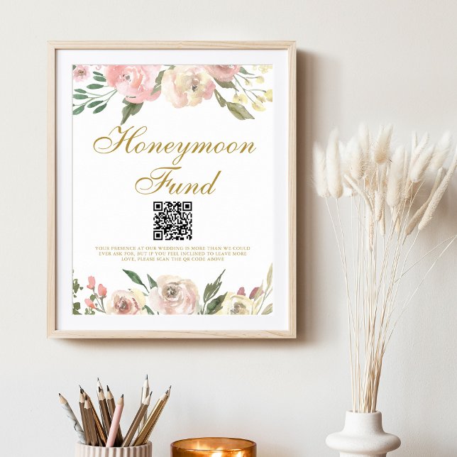 Elegant Rosa Guld Blommigt Bröllop HoneyMånfond Poster (Skapare uppladdad)