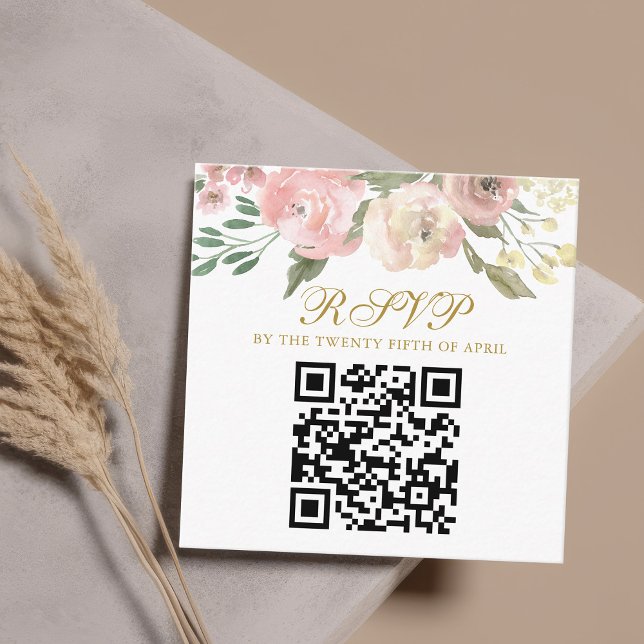 Elegant Rosa Guld Blommigt Bröllop QR-OSA Tilläggskort (Skapare uppladdad)