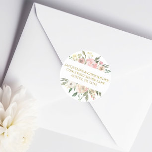 Elegant Rosa Guld Blommigt Bröllop Returadress Runt Klistermärke