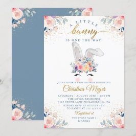 Elegant Rosa Guld Blommigt Bunny Ansikte Baby Show Inbjudningar