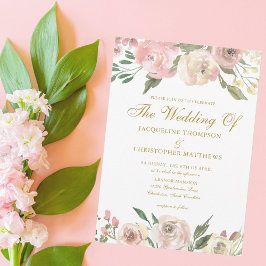 Elegant  Rosa Guld Blommigt Garden Wedding Wedding Inbjudningar