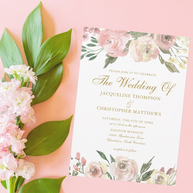 Elegant  Rosa Guld Blommigt Garden Wedding Wedding Inbjudningar (Skapare uppladdad)