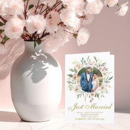 Elegant Rosa Guld Blommigt Nylyved Photo Bröllop Meddelande