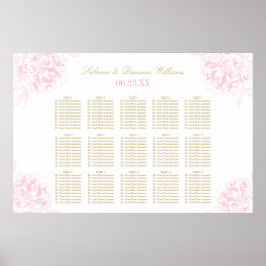 Elegant Rosa Guld Blommigt Peony Bröllop Seating Poster