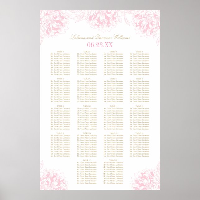 Elegant Rosa Guld Blommigt Peony Bröllop Seating Poster (Framsidan)