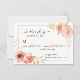 Elegant Rosa & Guld Blommigt Reply Online Bröllop OSA Kort