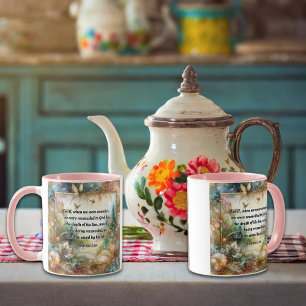 Elegant Rosa Guld Blommigt Romans Scripture Art Mugg
