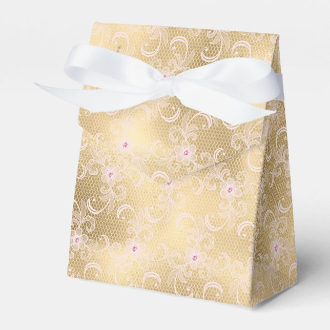 Elegant Rosa Guld Blommigt Snöre Möhippa Presentaskar (Framsidan Sidan)