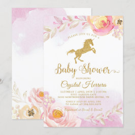 Elegant Rosa & Guld Blommigt Unicorn Baby Shower Inbjudningar