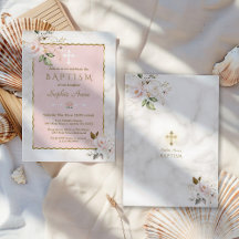 Elegant  Rosa Guld Blommor Marble Baptism