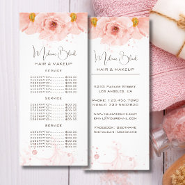 Elegant Rosa Guld Blommor Prislista Watercolor Reklamkort
