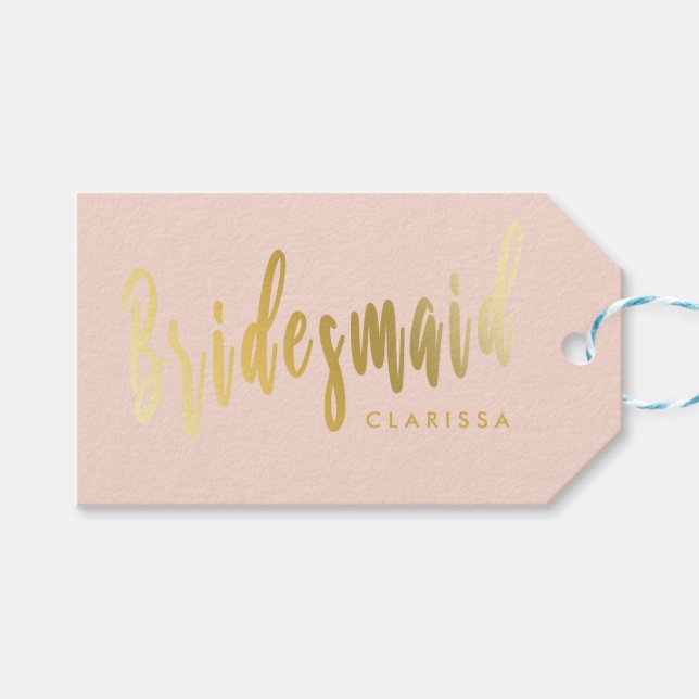 Elegant  rosa & guld bridesmaid presentetikett (Framsidan (Horisontell))