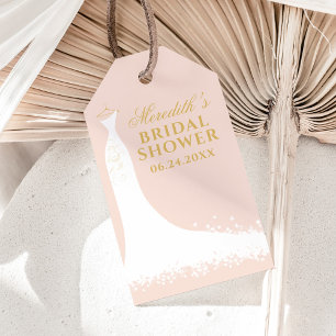 Elegant Rosa Guld Bröllopsklänning Showerpresent Presentetikett