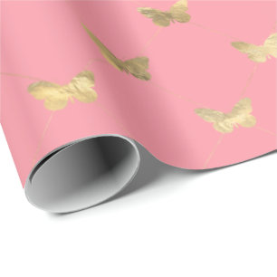 Elegant Rosa Guld Butterfly Mönster Wrapping Papp Presentpapper