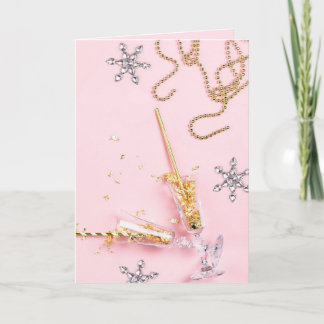 Elegant Rosa & Guld Champagnefirande Kort