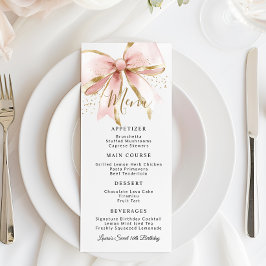 Elegant Rosa Guld Coquette Bow Sweet 16-årsdag Meny