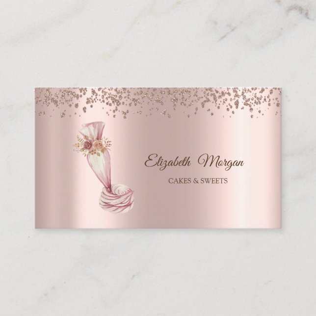 Elegant Rosa Guld Cupcake, Godis, Bakverktyg Visitkort (Framsida)