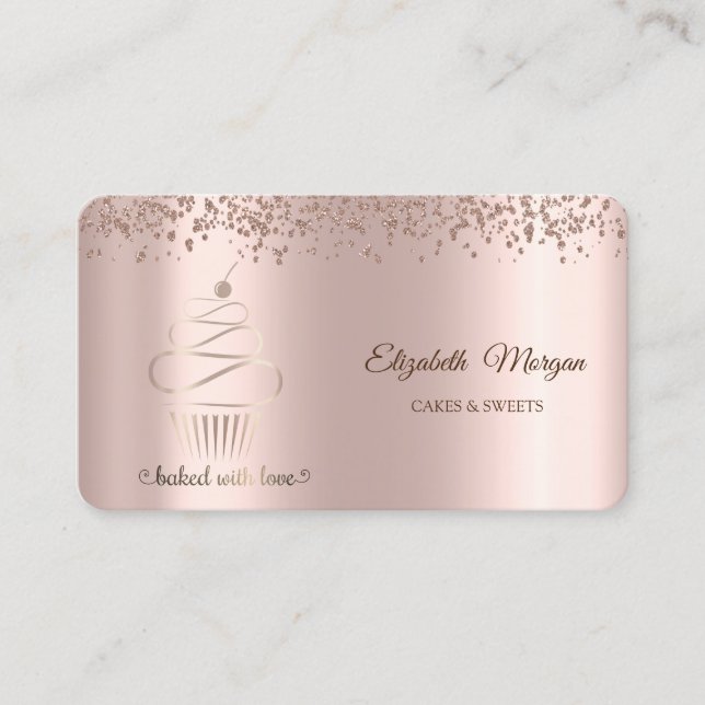 Elegant Rosa Guld Cupcake, Godis Visitkort (Framsida)